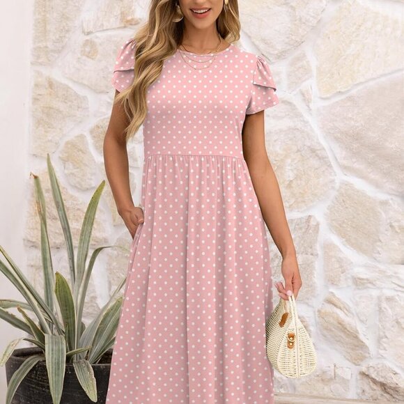 Women's Summer Short Sleeve A-Line Midi Dresses Casual Floral T-Shirt Dresses Fl - Picture 6 of 6
